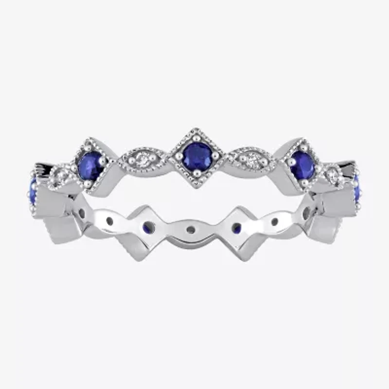 Womens Diamond Accent Lab Created Blue Sapphire 10K White Gold Stackable Ring