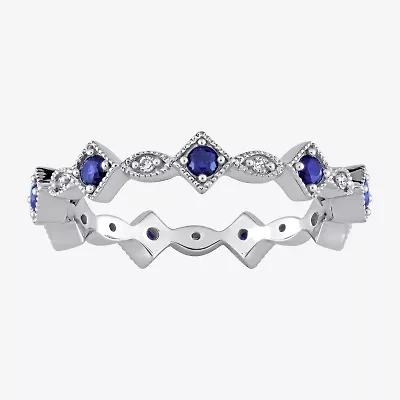 Womens Diamond Accent Lab Created Blue Sapphire 10K White Gold Stackable Ring