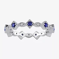 Womens Diamond Accent Lab Created Blue Sapphire 10K White Gold Stackable Ring
