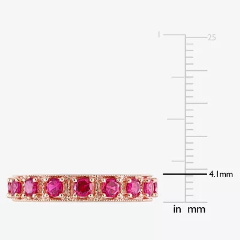 Womens Lab Created Red Ruby 18K Rose Gold Over Silver Stackable Ring