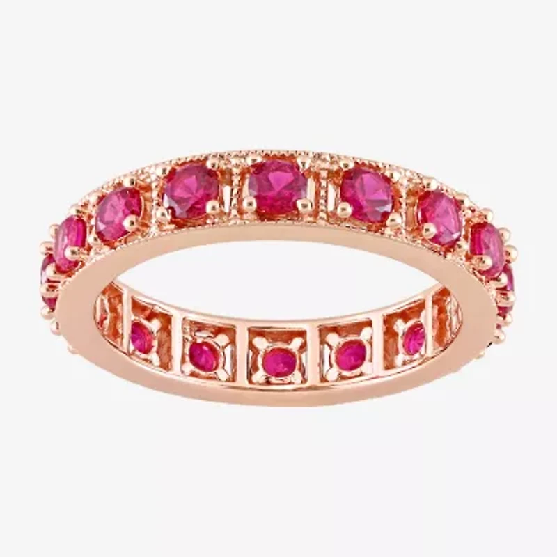 Womens Lab Created Red Ruby 18K Rose Gold Over Silver Stackable Ring