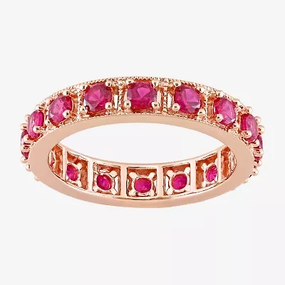 Womens Lab Created Red Ruby 18K Rose Gold Over Silver Stackable Ring