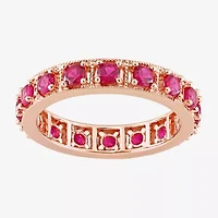 Womens Lab Created Red Ruby 18K Rose Gold Over Silver Stackable Ring