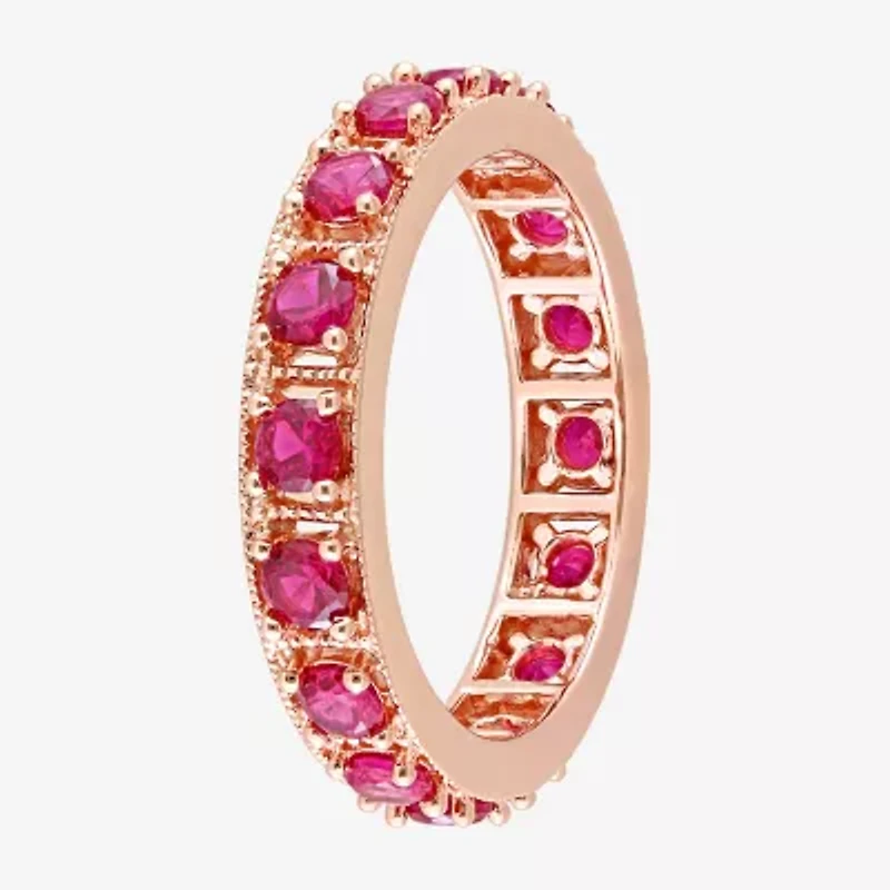 Womens Lab Created Red Ruby 18K Rose Gold Over Silver Stackable Ring