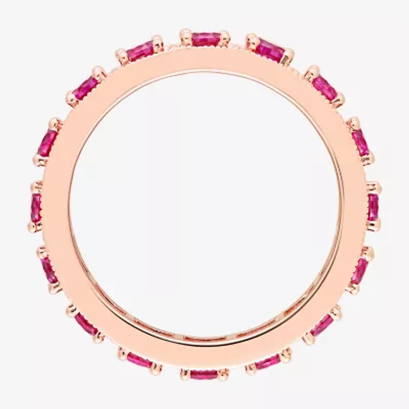 Womens Lab Created Red Ruby 18K Rose Gold Over Silver Stackable Ring