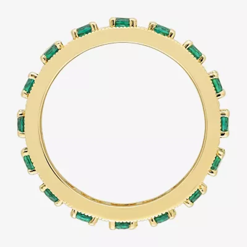 Womens Lab Created Green Emerald 18K Gold Over Silver Stackable Ring