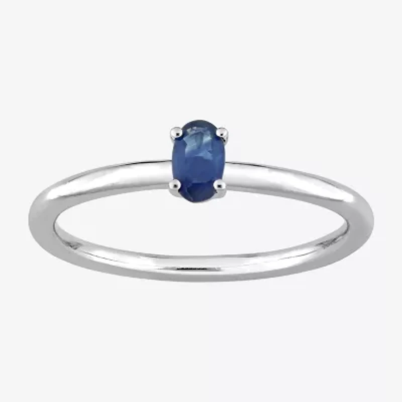 Womens Genuine Blue Sapphire 10K White Gold Stackable Ring