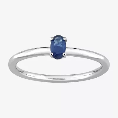 Womens Genuine Blue Sapphire 10K White Gold Stackable Ring