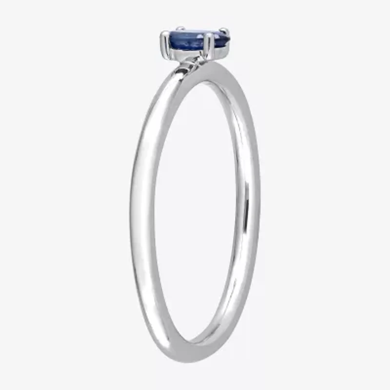 Womens Genuine Blue Sapphire 10K White Gold Stackable Ring