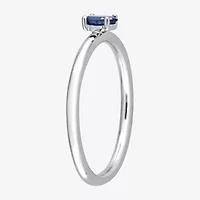 Womens Genuine Blue Sapphire 10K White Gold Stackable Ring