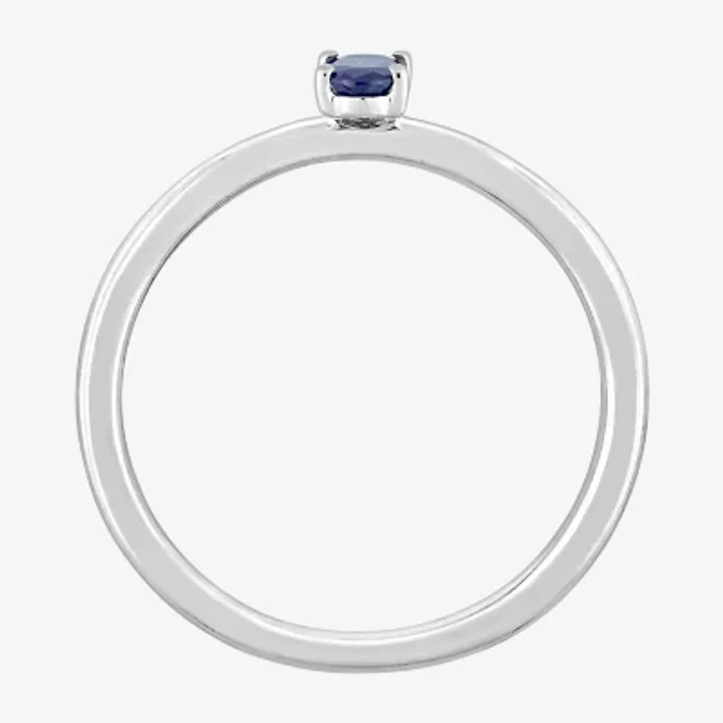 Womens Genuine Blue Sapphire 10K White Gold Stackable Ring