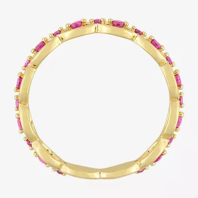 Womens Lab Created Red Ruby 18K Gold Over Silver Stackable Ring
