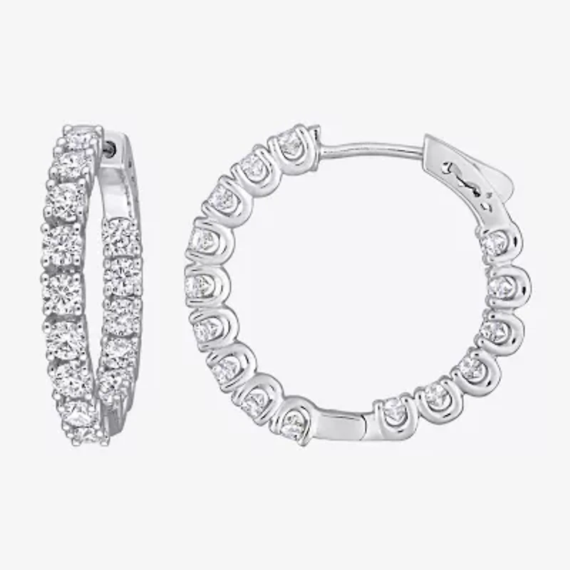 Womens 3 CT. T.W. Lab Created White Moissanite Sterling Silver 24.8mm Hoop Earrings