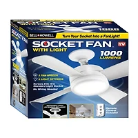 Bell + Howell Socket Fan Ceiling with Light, Screw into Any Light Socket, with Remote Control