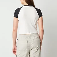 Arizona Womens Juniors Round Neck Short Sleeve Crop Top