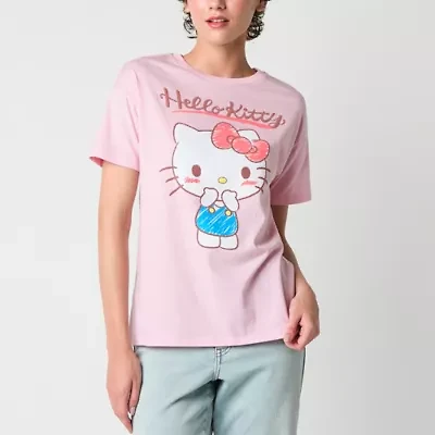 Juniors Womens Crew Neck Short Sleeve Hello Kitty Graphic T-Shirt