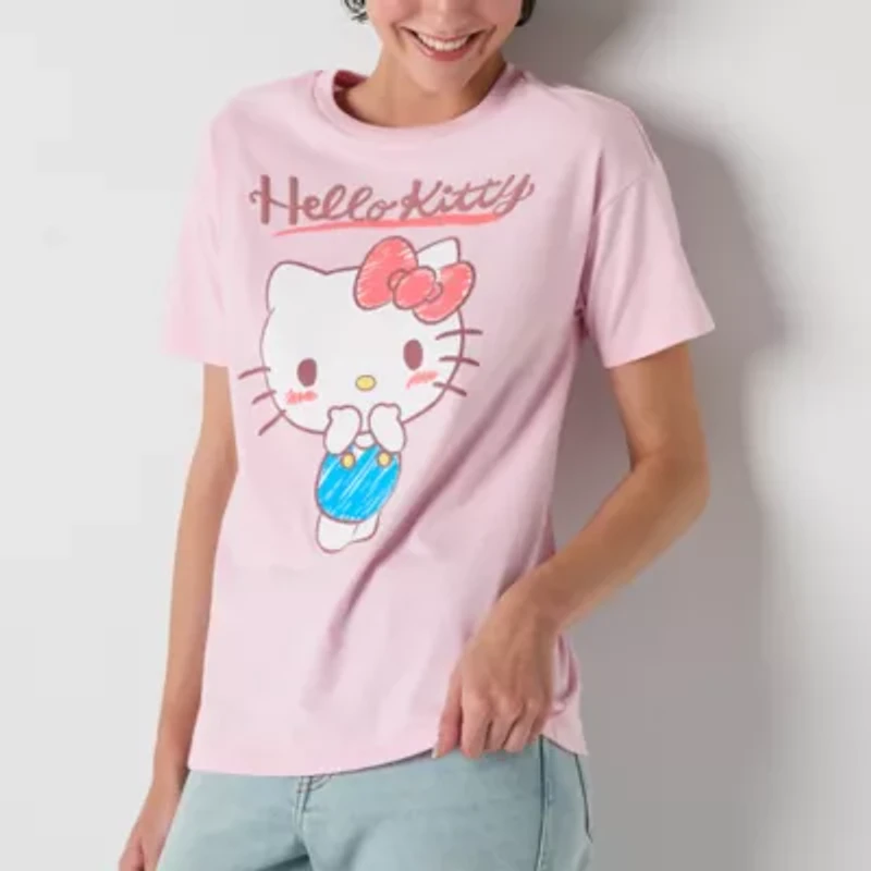 Womens Crew Neck Short Sleeve Regular Fit Hello Kitty Juniors Graphic T-Shirt