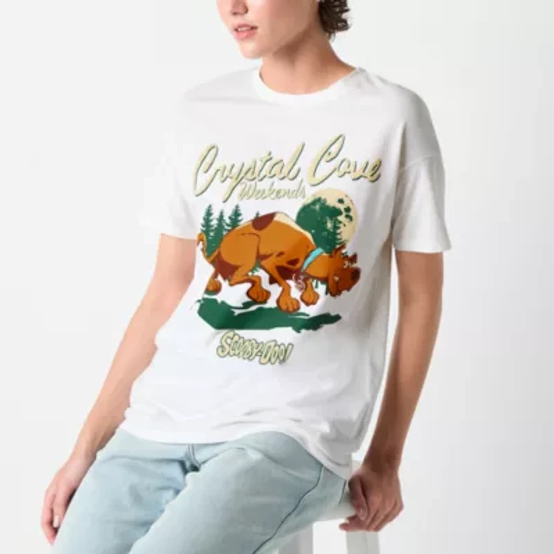 Womens Crew Neck Short Sleeve Regular Fit Scooby Doo Juniors Graphic T-Shirt