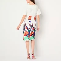 Maya Brooke Womens Short Sleeve Floral Sheath Dress