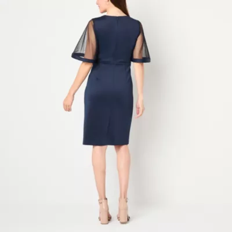 Jessica Howard Womens Applique 3/4 Sleeve Sheath Dress