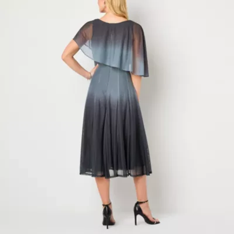 Danny & Nicole Womens Short Sleeve Ombre Midi Fit + Flare Dress