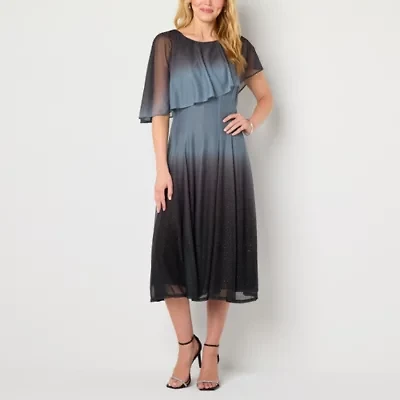 Danny & Nicole Womens Short Sleeve Ombre Midi Fit + Flare Dress