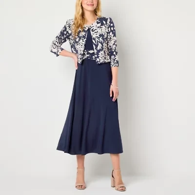 Jessica Howard Floral Womens Midi Jacket Dress