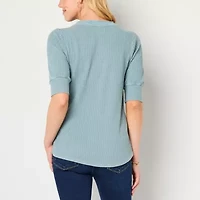 Frye and Co. Womens Henley Neck Elbow Sleeve Blouse