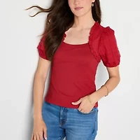 Frye and Co. Womens Square Neck Short Sleeve Blouse