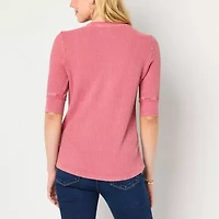 Frye and Co. Womens Henley Neck Elbow Sleeve Blouse