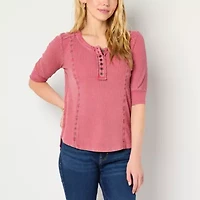 Frye and Co. Womens Henley Neck Elbow Sleeve Blouse