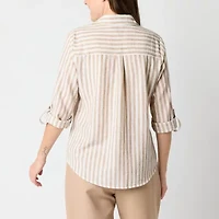 by&by Womens 3/4 Sleeve Roll Tab Regular Fit Juniors Button-Down Shirt