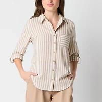 by&by Womens 3/4 Sleeve Roll Tab Regular Fit Juniors Button-Down Shirt