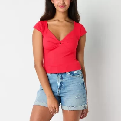 Arizona Womens Juniors V Neck Short Sleeve T-Shirt