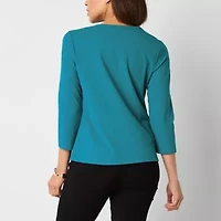 Liz Claiborne Womens Crew Neck 3/4 Sleeve Blouse