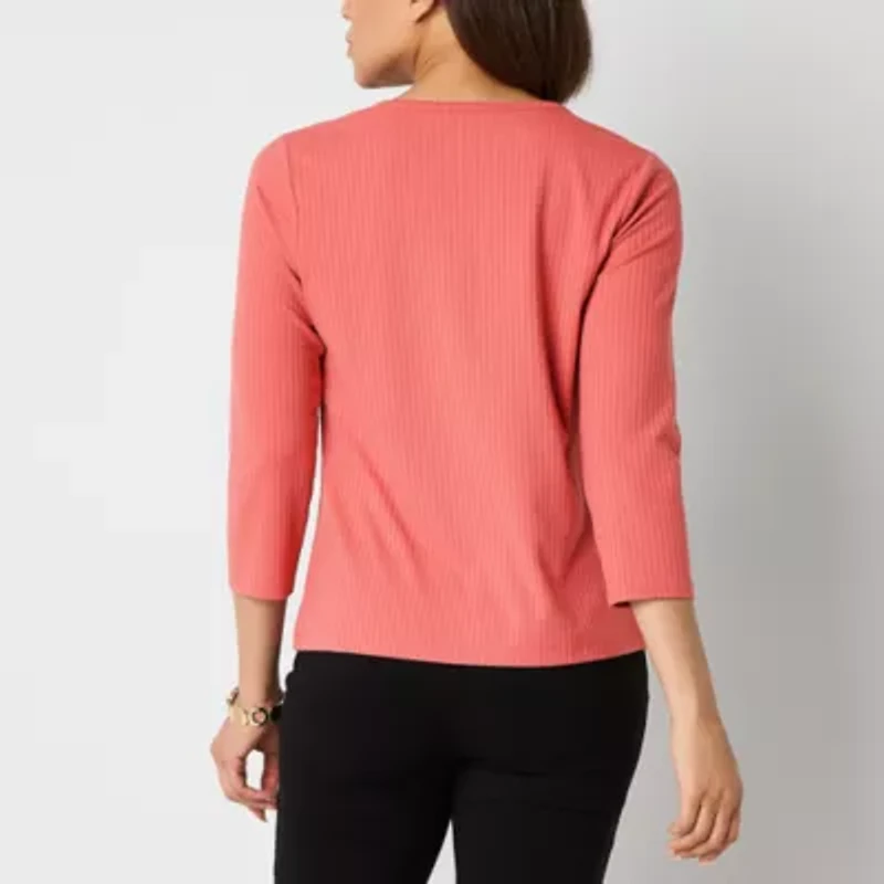 Liz Claiborne Womens Crew Neck 3/4 Sleeve Blouse