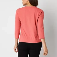 Liz Claiborne Womens Crew Neck 3/4 Sleeve Blouse
