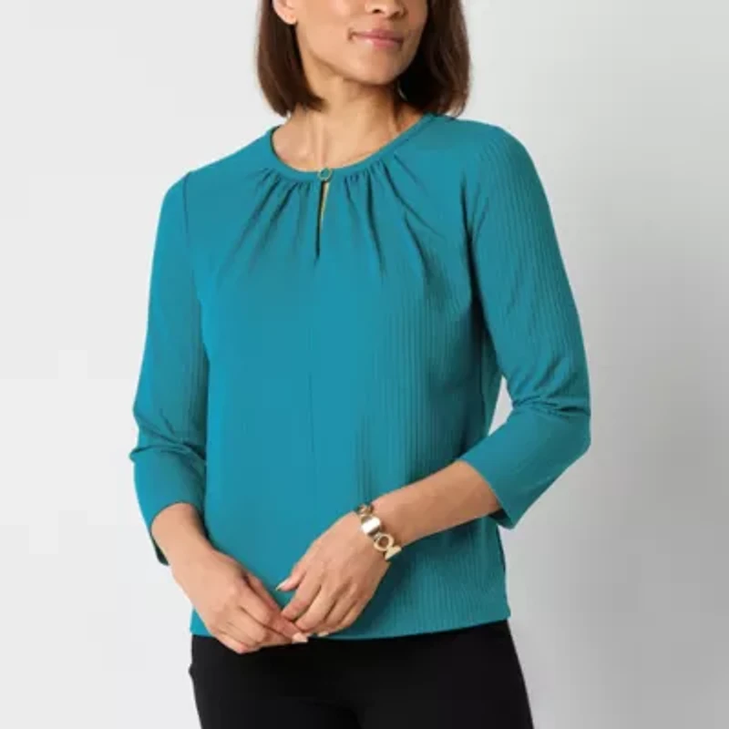 Liz Claiborne Womens Crew Neck 3/4 Sleeve Blouse