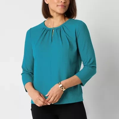 Liz Claiborne Womens Crew Neck 3/4 Sleeve Blouse