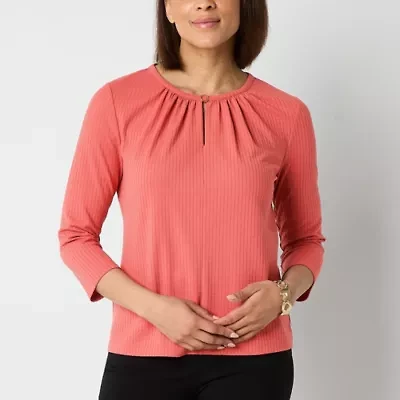 Liz Claiborne Womens Crew Neck 3/4 Sleeve Blouse