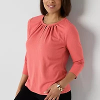 Liz Claiborne Womens Crew Neck 3/4 Sleeve Blouse