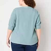 Frye and Co. Plus Womens Elbow Sleeve Henley Shirt