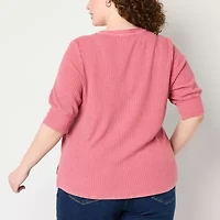 Frye and Co. Plus Womens Elbow Sleeve Henley Shirt