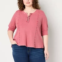Frye and Co. Plus Womens Elbow Sleeve Henley Shirt
