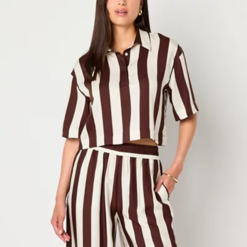 Worthington Womens Elbow Sleeve Satin Blouse