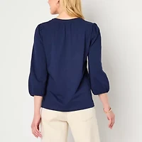 St. John's Bay Womens Split Crew Neck 3/4 Sleeve Blouse