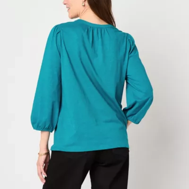 St. John's Bay Womens Split Crew Neck 3/4 Sleeve Blouse