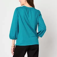 St. John's Bay Womens Split Crew Neck 3/4 Sleeve Blouse