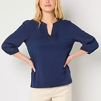 St. John's Bay Womens Split Crew Neck 3/4 Sleeve Blouse