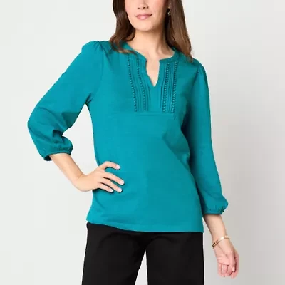St. John's Bay Womens Split Crew Neck 3/4 Sleeve Blouse